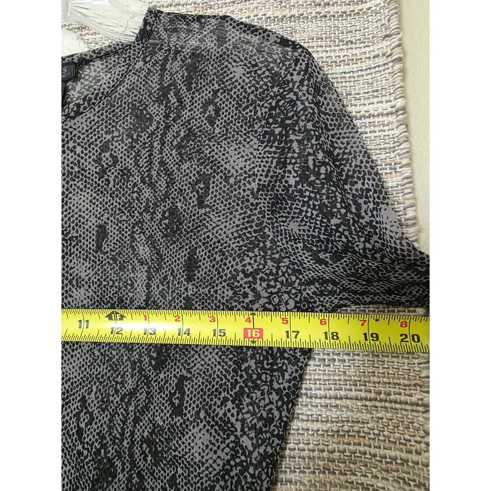 Express Women's Sheer Snake Print Mesh Top Size S Gray Black Long Sleeve Y2K